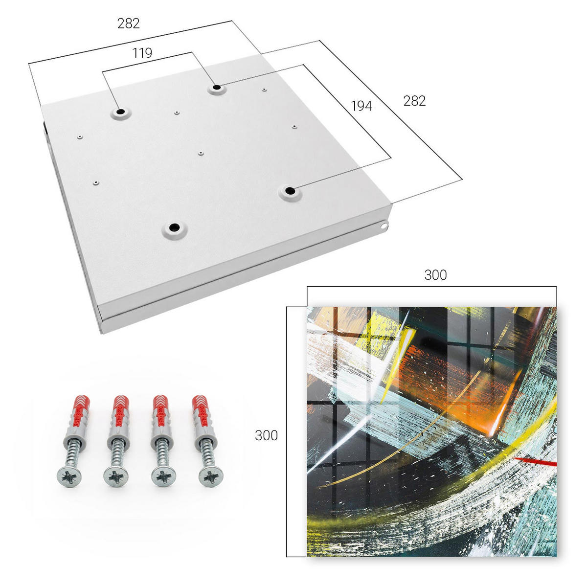 SCHLÜSSELBOX Weiß 30x30 cm – Türöffnung nach rechts - Farbenfroher Wirbel - Schwarz, Metall (30/30/5cm) - TULUP