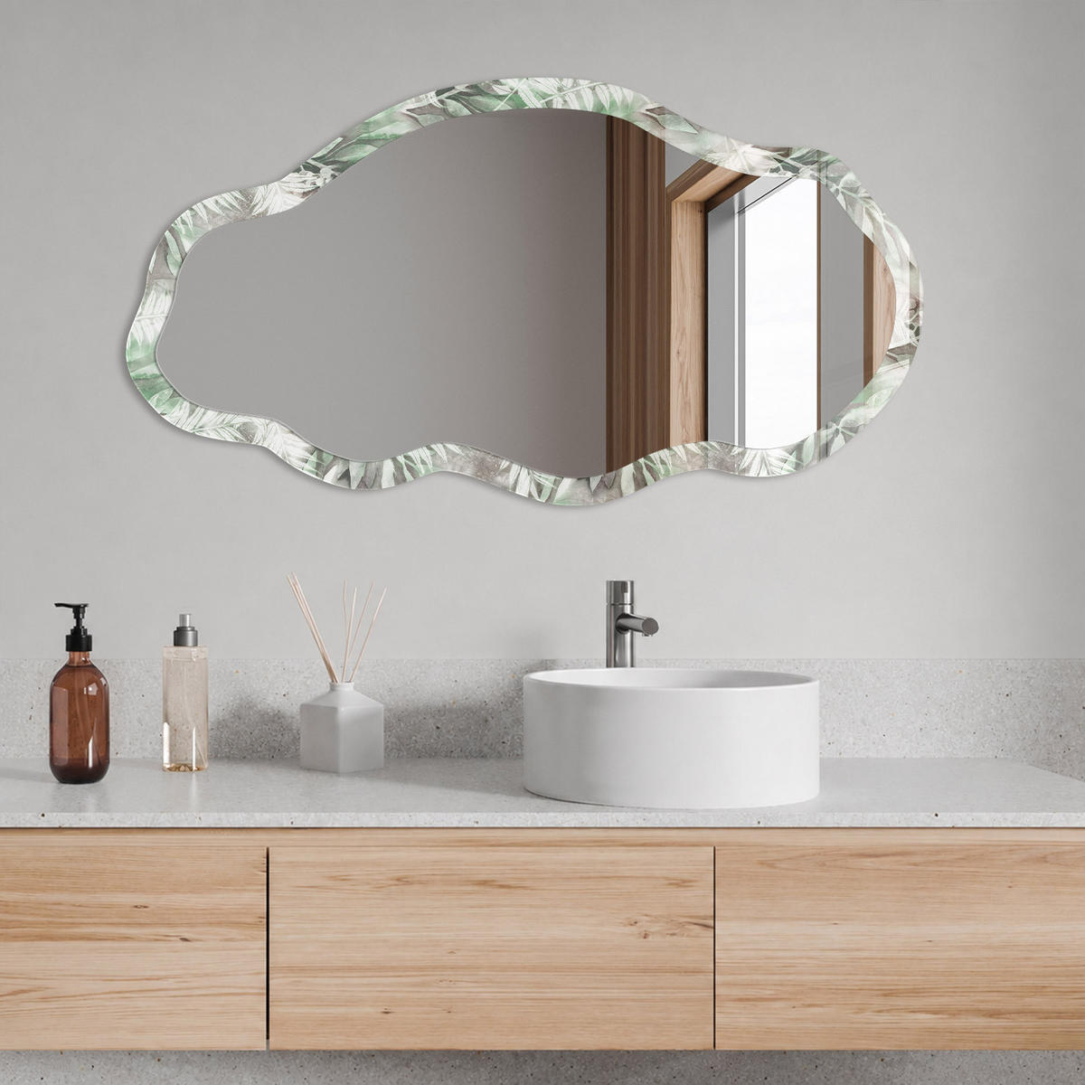 SPIEGEL 90x45 cm asymmetrisch mit Druck - Grüner Dschungel - Transparent, Glas (45/90/0.4cm) - TULUP