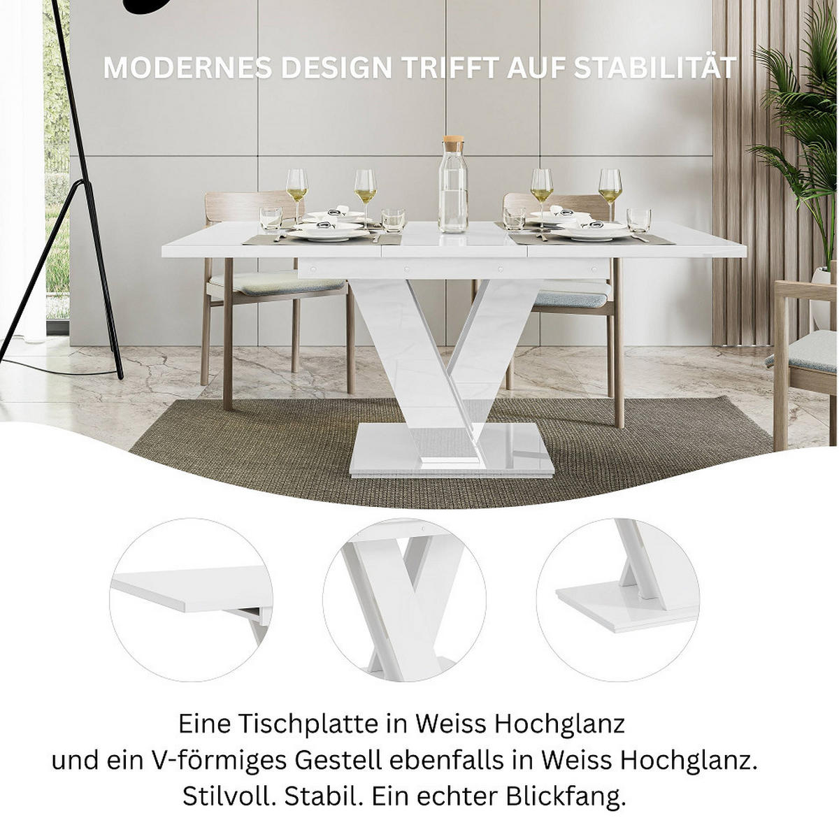 ESSTISCH Weiß Hochglanz Ausziehbar 120 - 160 cm - Weiß Hochglanz, Holzwerkstoff (120/80/75cm) - PROSPERO