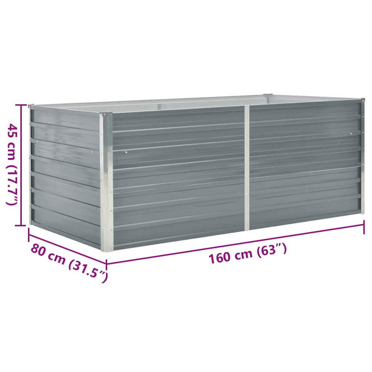 HOCHBEET 160/80/45 Cm Verzinkter Stahl Grau - Grau, Metall (80/45/160cm) - vidaXL