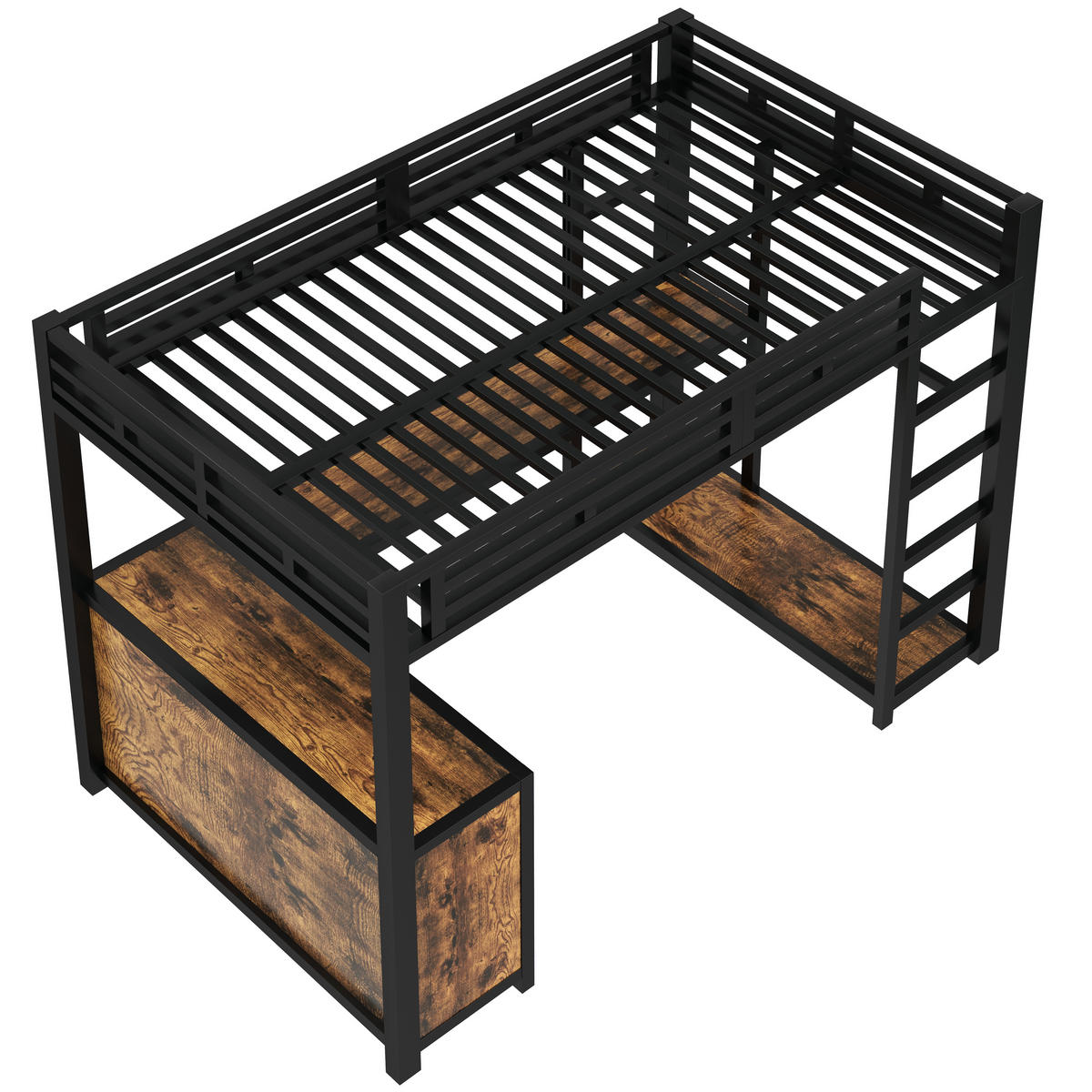 HOCHBETT 140/200 cm in Schwarz mit LED, USB, Schreibtisch und Stauraum - Schwarz, Holzwerkstoff/Metall (140/200cm) - STILVORA