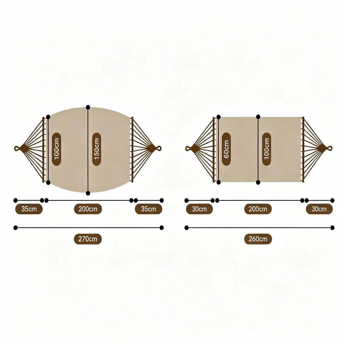 DOPPELHÄNGEMATTE mit Gestell – 200 × 150 cm - Beige, Holz (120/120/118cm) - Auledio