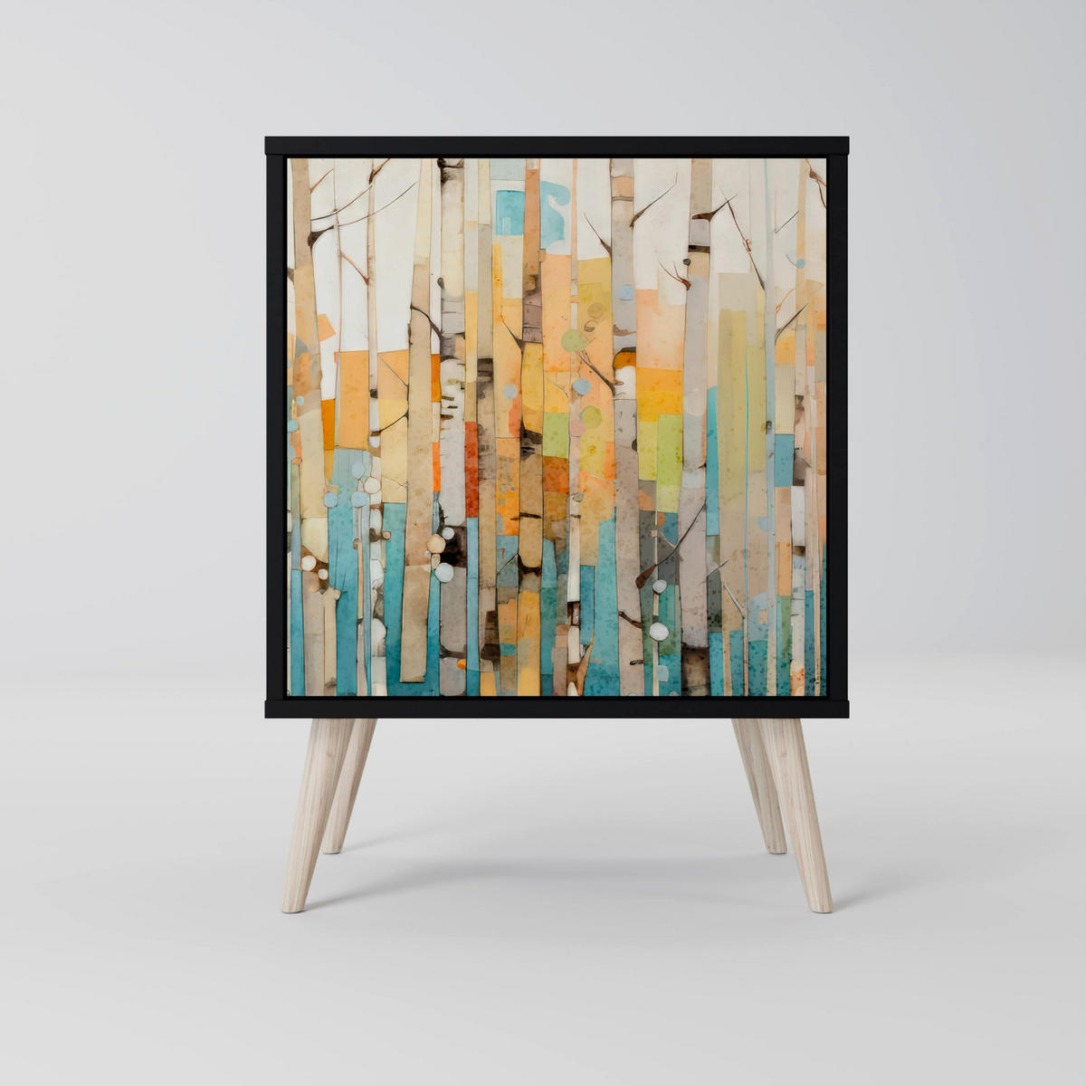 SIDEBOARD BIRCH KALEIDOSCOPE, Schwarz, 57,5x42x72,5 cm, Schwarze Metallfüße - Multicolor/Schwarz, Holzwerkstoff/Metall (57.5/72.5/42cm) - SpaceRebels