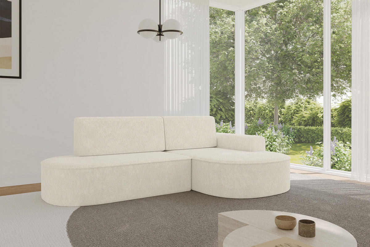 ECKSOFA mit Schlaffunktion und Bettkasten Ottomane Rechts MARI-L1-S - 283x167x85 cm Creme Tissu - Creme/Schwarz, Holzwerkstoff/Kunststoff (167/283cm) - ALTDECOR