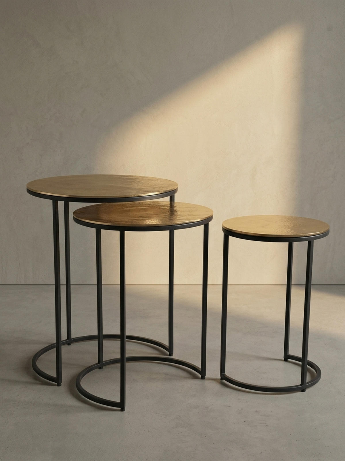 SATZTISCH Set – 3-teilig Rund Aluminium Gold Schwarz - Goldfarben/Schwarz, Metall (45/45/55cm) - KADIMA DESIGN