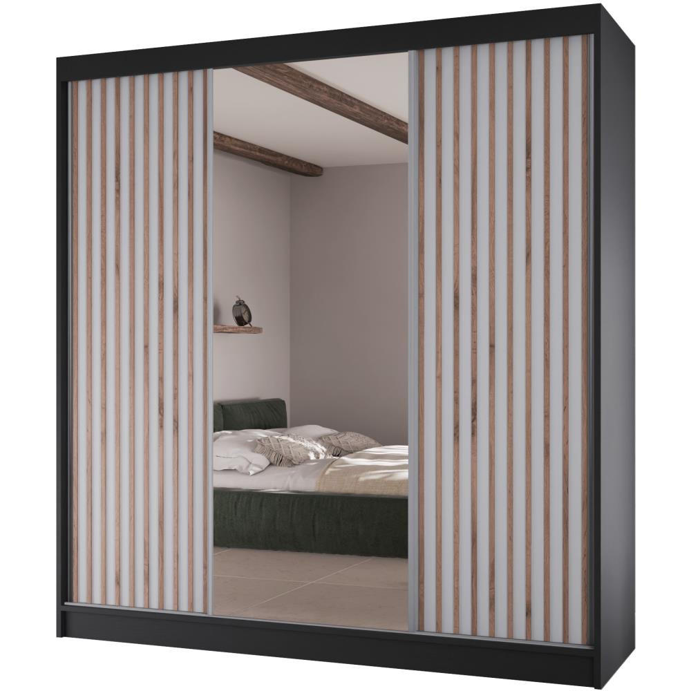 Beautysofa Schwebetürenschrank Schwarz, Weiß 200x215x61 cm
