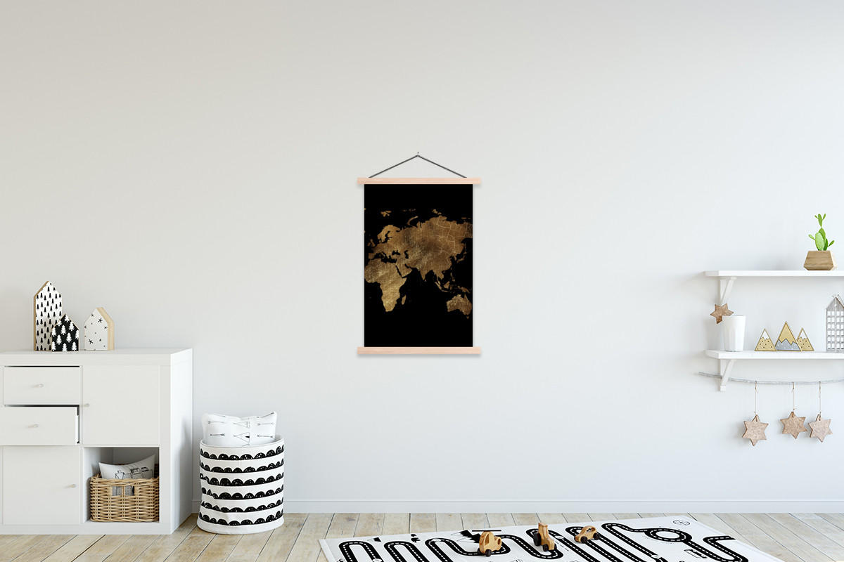 POSTER Weltkarte - Gold - Luxus - Erde - Schwarz 60x90 cm - Goldfarben, Textil (60/90/0.15cm) - MuchoWow