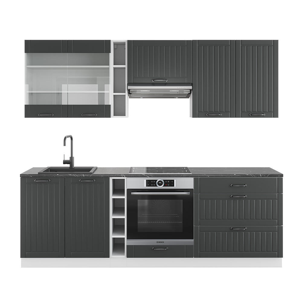 KÜCHENZEILE Fame-Line Anthrazit Landhaus/Weiß 235 cm ohne AP - Anthrazit/Weiß, Holzwerkstoff (235/81.6/46cm) - Vicco