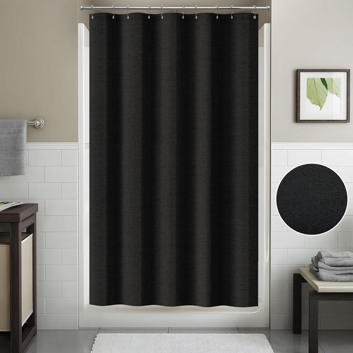 DUSCHVORHANG Leinen Schwarz 152 x 214 cm - Schwarz, Textil (152/214cm)