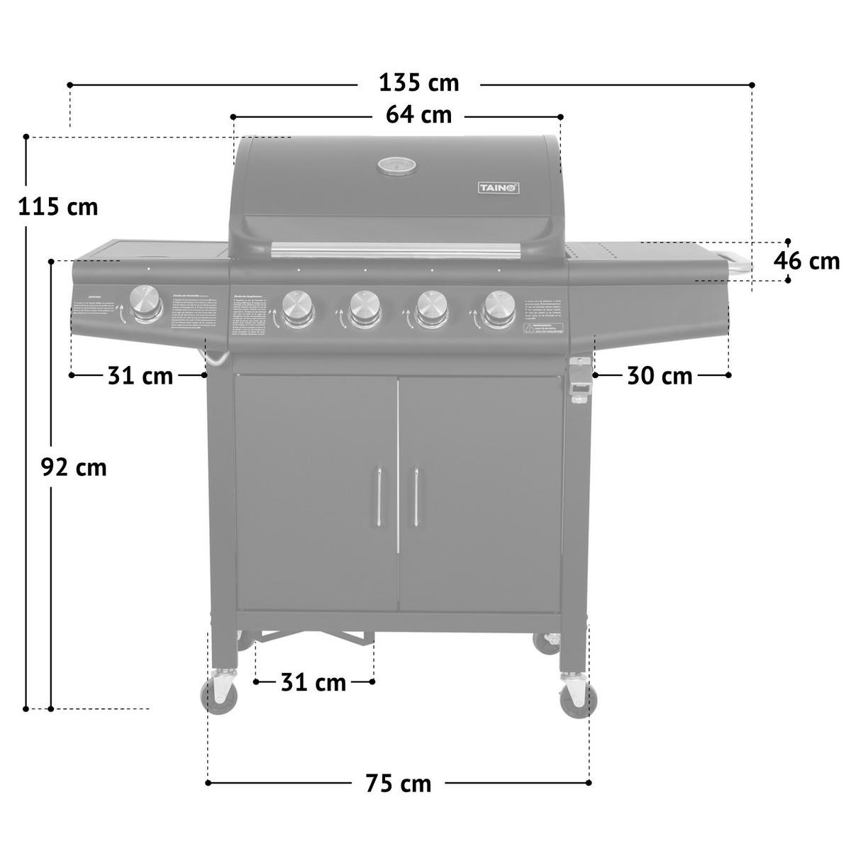 GASGRILL RED 4+1 - Schwarz, Metall (135/114/54cm) - TAINO