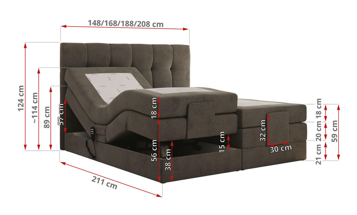 BOXBETT VITTORIA 160/200 - Dunkelgrau Velvet - H3 - Dunkelgrau, Holz/Textil (160/200cm) - MKS