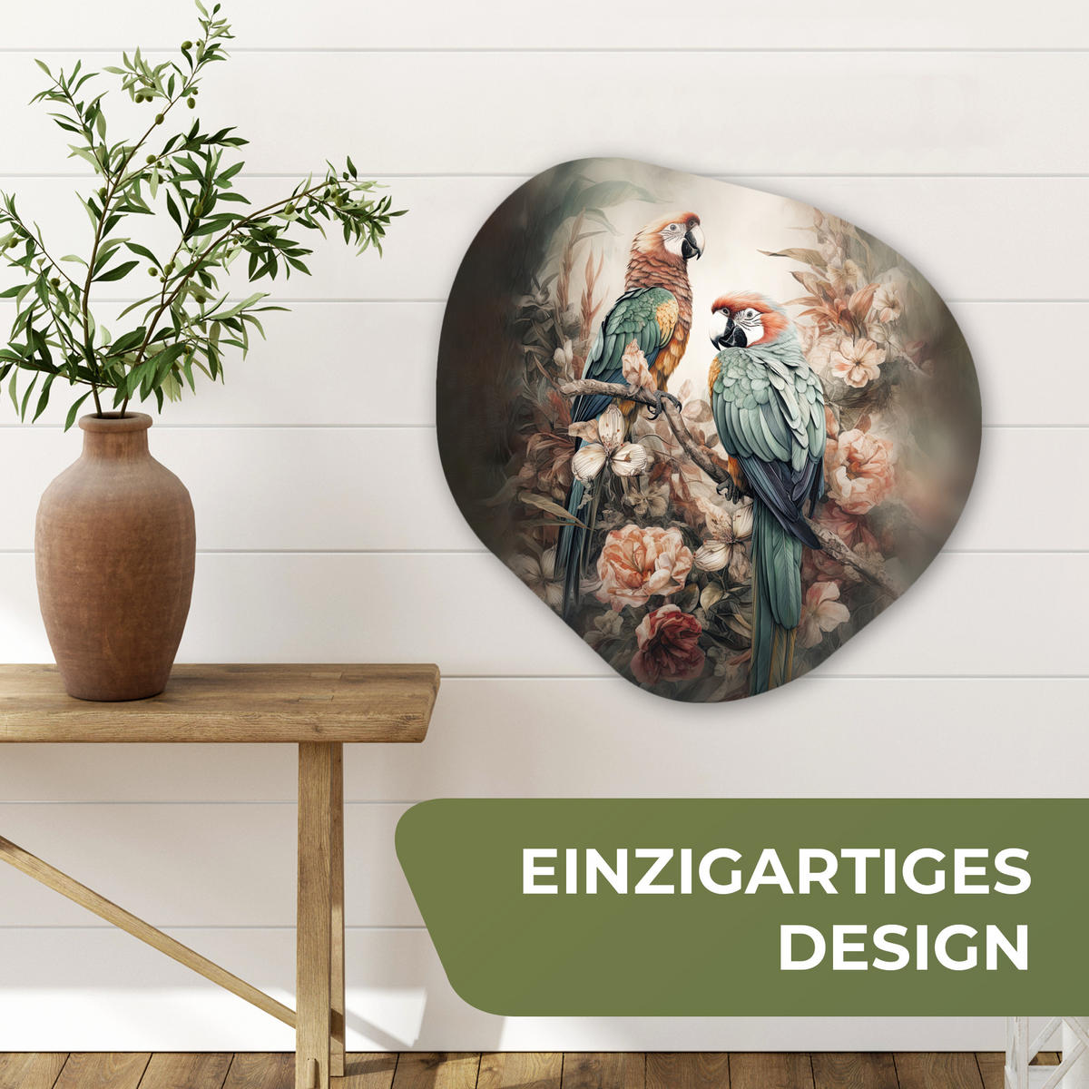 WANDBILD Papageien - Vögel - Natur - Blumen 60x60 cm - Baltimorefarben, Kunststoff (60/60cm) - MuchoWow
