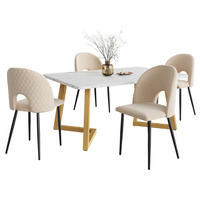 ESSGRUPPE Esstisch 4 Stühle Samt Beige Gold 117x68cm - Beige, Textil (117/75/68cm) - FLIEKS