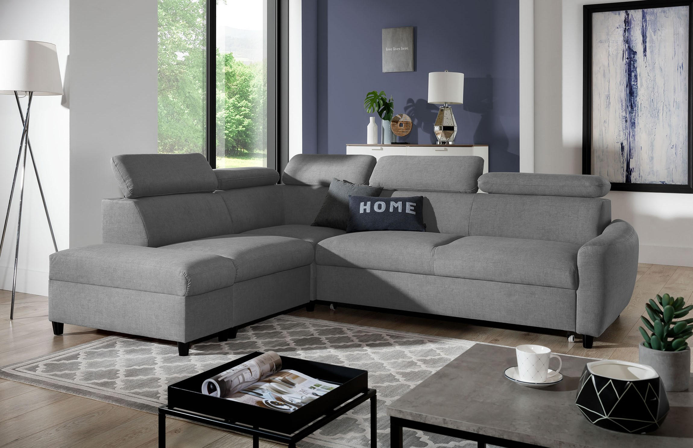 ECKSOFA L Form Olettio Grau 265/205/96 cm Links mit Schlaffunktion - Schwarz/Grau, Kunststoff/Textil (205/265cm) - AX Living