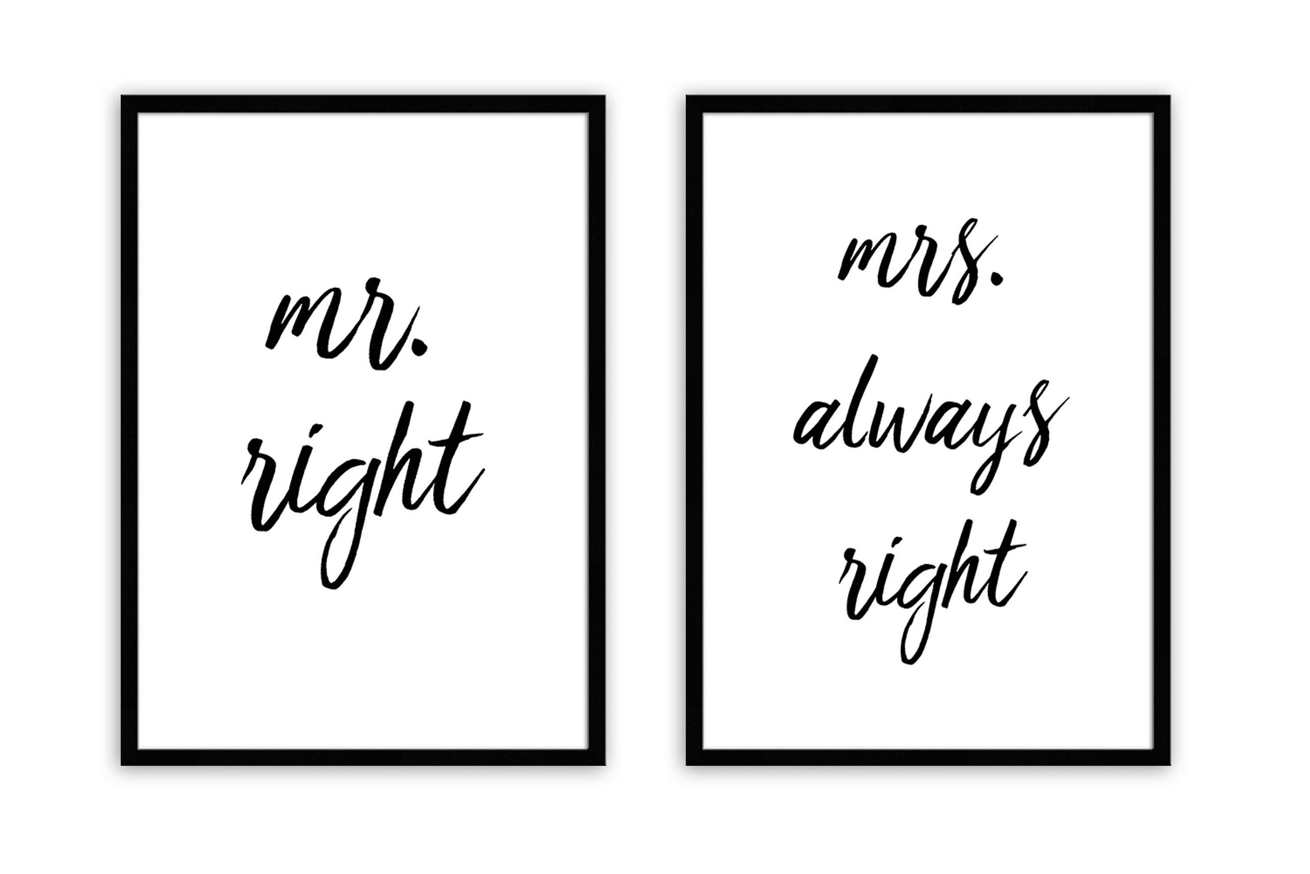 BILD mit Rahmen 2er Set 51x71 cm Spruch: Mr & Mrs Humor - Weiß, Holz (71/51cm) - artissimo