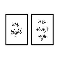 BILD mit Rahmen 2er Set 51x71 cm Spruch: Mr & Mrs Humor - Weiß, Holz (71/51cm) - artissimo
