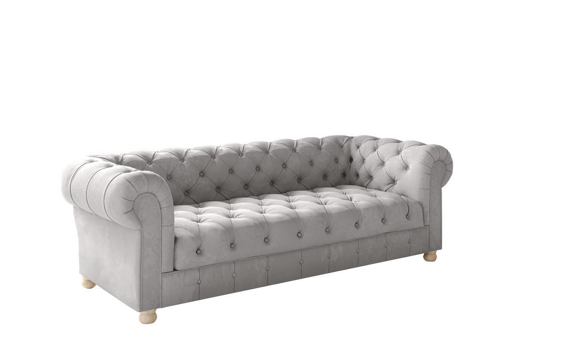 SOFA CHESTERFIELD Elegant Klassisch Schick Stoff Whisper Velours Silber - Silberfarben, Holz/Textil (202/77/90cm) - Kaiser Möbel