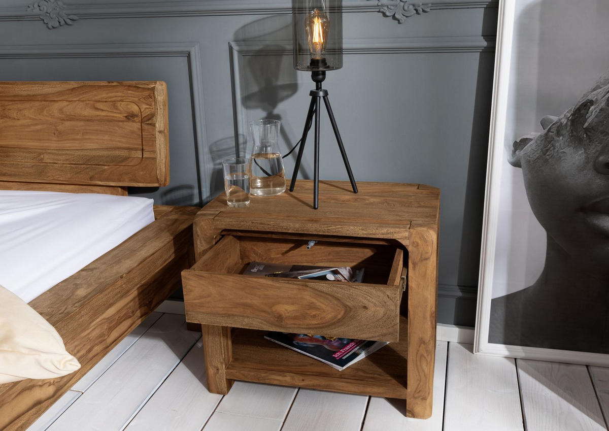 NACHTTISCH Sheesham 60x40x50 braun geölt BUENO #005 - Hellbraun, Holz (60/50/40cm) - Massivmoebel24