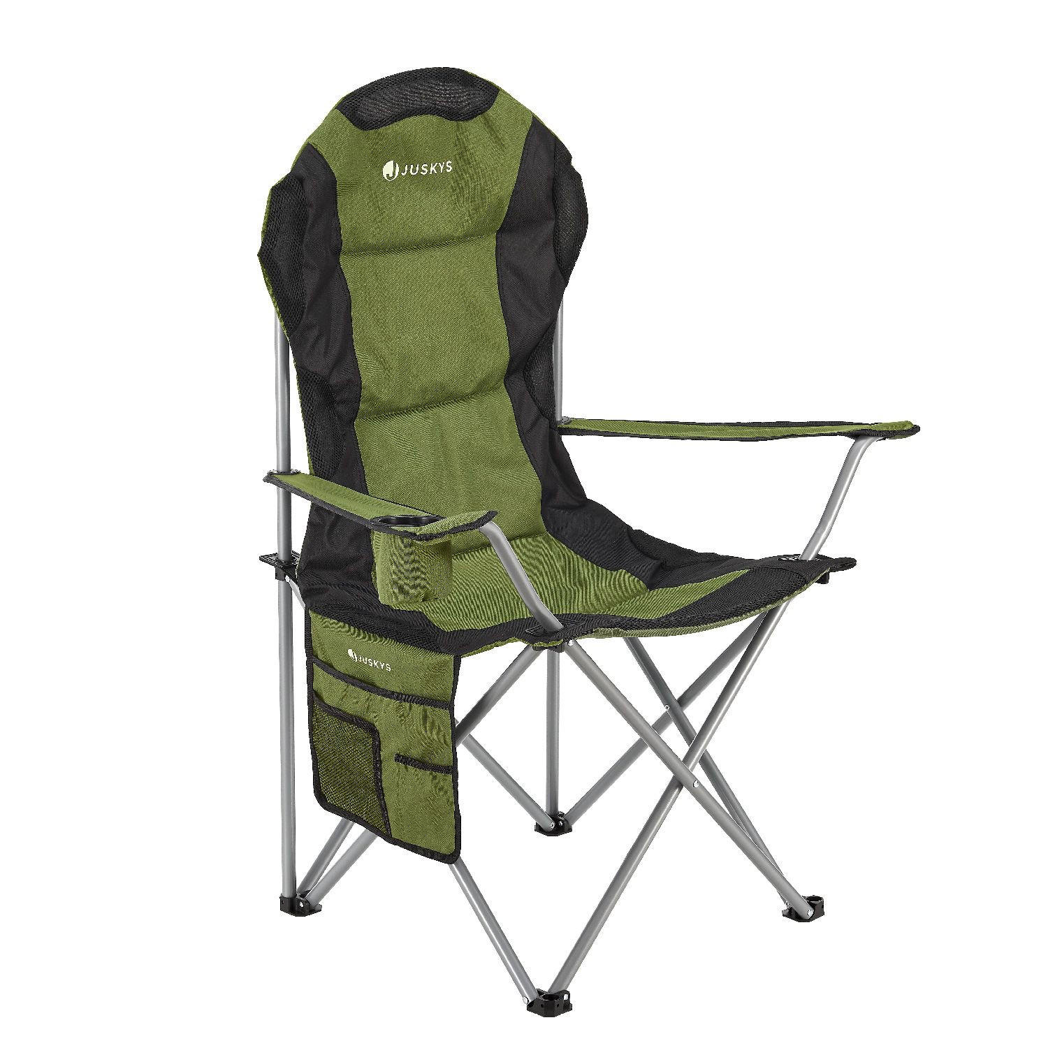 CAMPINGSTUHL Lido grün mit Flaschenhalterung & Tragetasche - Grün, Textil (62/102/62cm) - Juskys