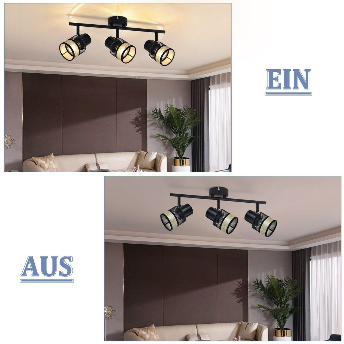 DECKENLEUCHTE Rhythmus 3flammig 53/10/18 cm - Schwarz, Metall (53/10/18cm) - Nettlife