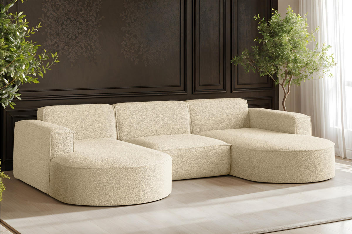 ECKSOFA, Modena U-Form, Stoff Quelle, Ecru - Ecru, Holz (299/165cm) - Kaiser Möbel