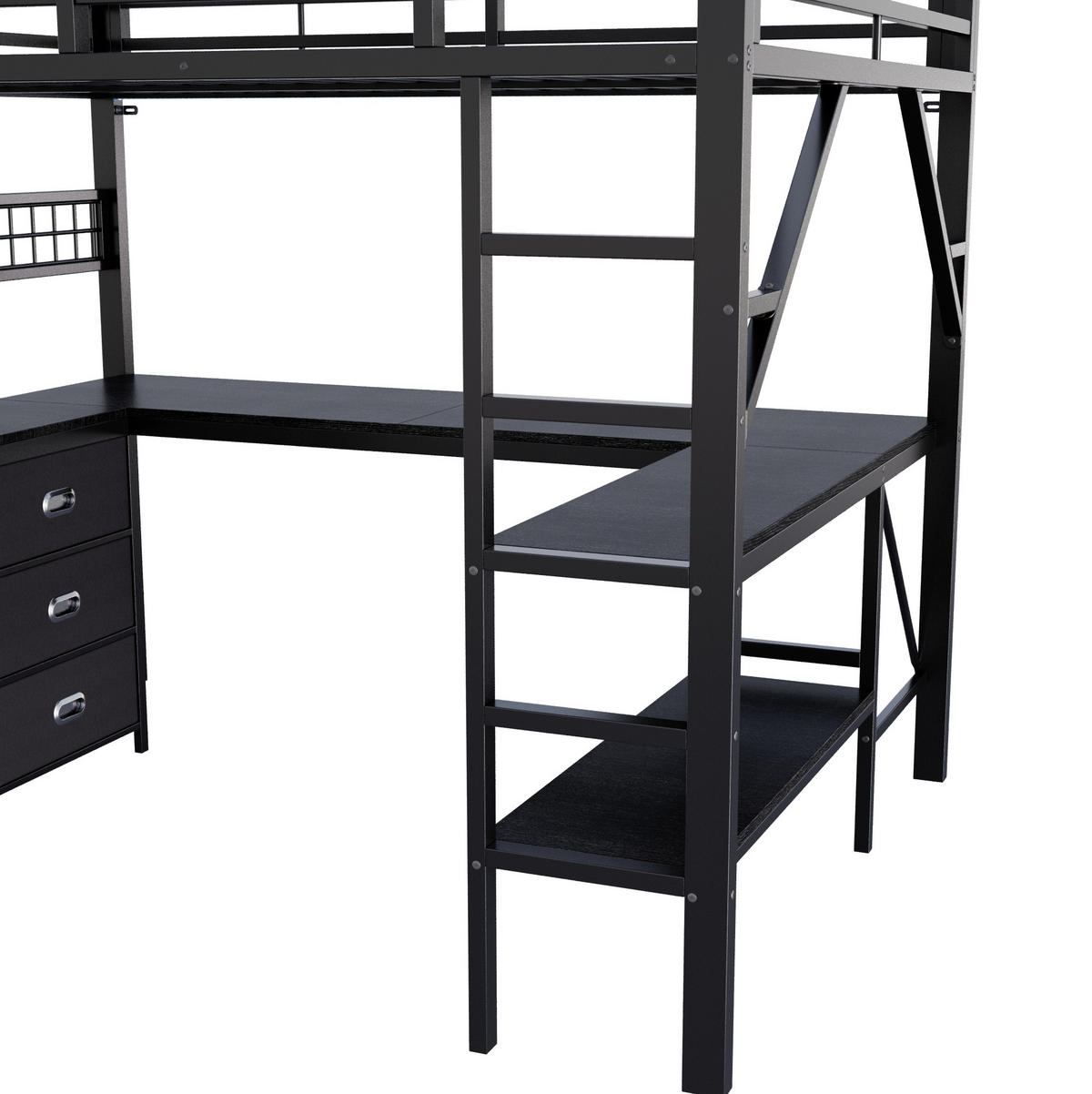 HOCHBETT 140x200 cm in Schwarz mit Schreibtisch, Schubladen und LED-Beleuchtung - Schwarz, Holzwerkstoff (140/200cm) - IVMEU