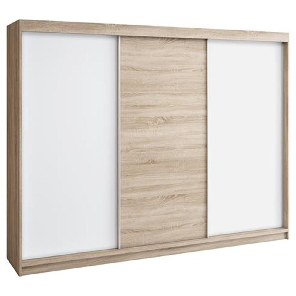 A&J MöbelLand Schwebetürenschrank Braun, Weiß, Braun, Weiß 200x215x59.5 cm