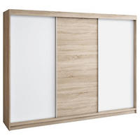 SCHWEBETÜRENSCHRANK 200 CM MERO Farbe: Sonoma / weiß / sonoma / weiß - Braun/Weiß, Holzwerkstoff (200/215/59.5cm) - A&J MöbelLand