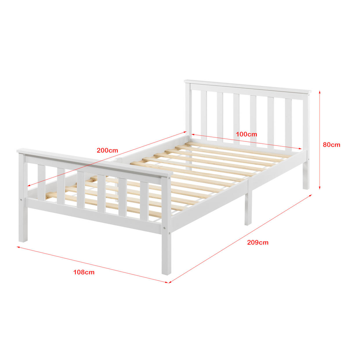 HOLZBETT Breda - Weiß, Holz (100/200cm) - [en.casa]