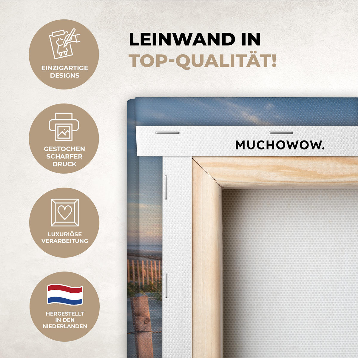 LEINWANDBILD Strand - Meer - Düne - Sonnenuntergang - Landschaft Wandbild 40x30 cm - Beige, Textil (40/30cm) - MuchoWow