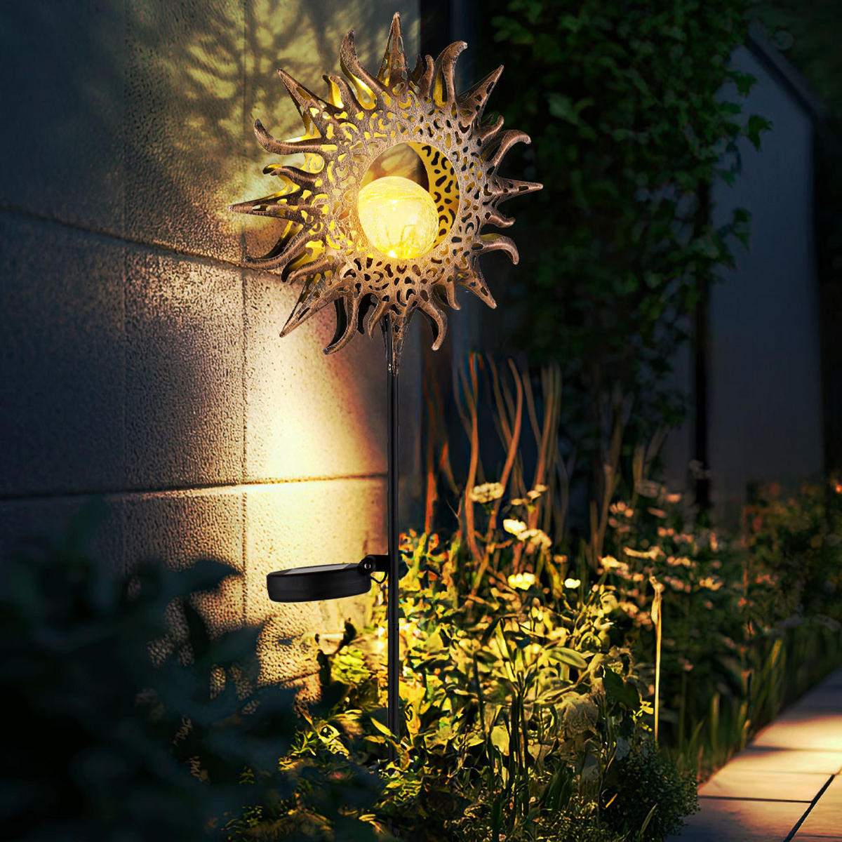 LED AUSSENLEUCHTE Solar Steckleuchte Braun Rostoptik 2er Set - Braun, Glas (81.5/24.2/120cm) - Globo Lighting