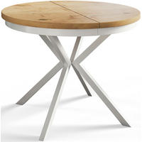 ESSZIMMERTISCH BERGO, ausziehbarer Tisch 120 cm/200 cm, Farbe: Hellbraun, mit Metallbeinen in Farbe Weiß - Beige/Weiß, Holzwerkstoff (120/120/76cm) - Alpi-Möbel