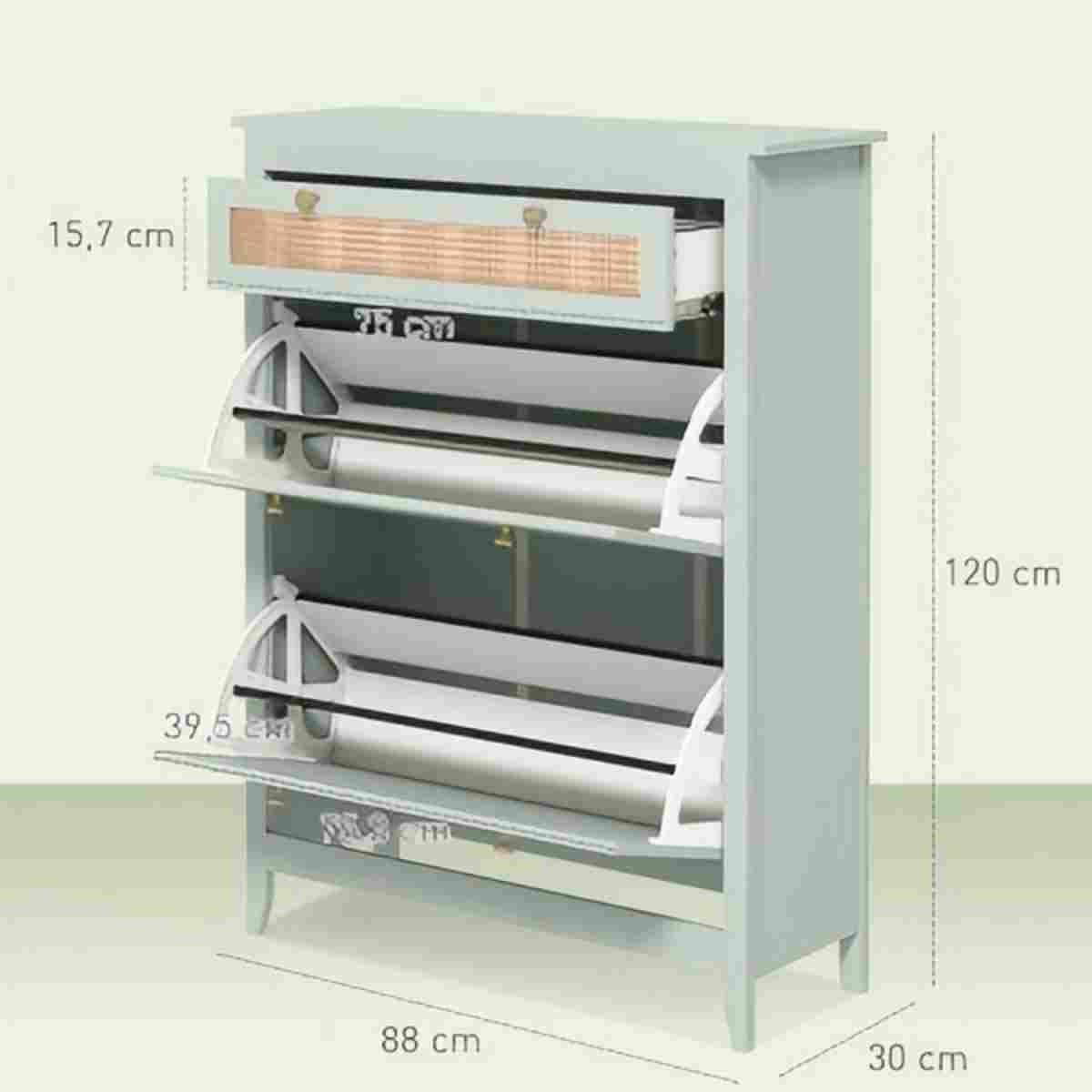 SCHUHSCHRANK mit 2 Klappen und Schublade 88/30/120 cm in Grün - Grün, Holzwerkstoff (88/120/30cm) - BEAOK