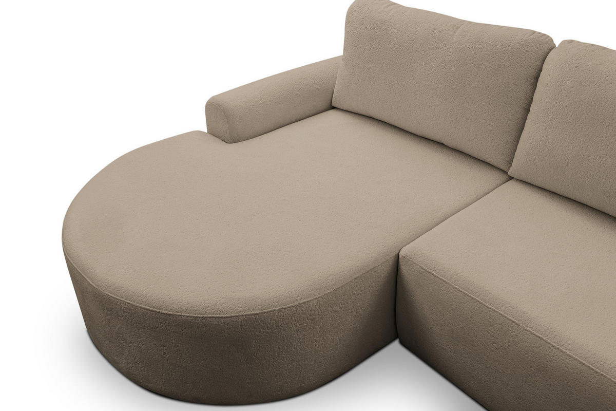 ECKSOFA Dream in L-Form mit Schlaffunktion und Bettkasten, Farbe: Braun, Bouclé-Stoff, Ottomane Links - Braun, Textil (136/260cm) - VENASI MÖBEL