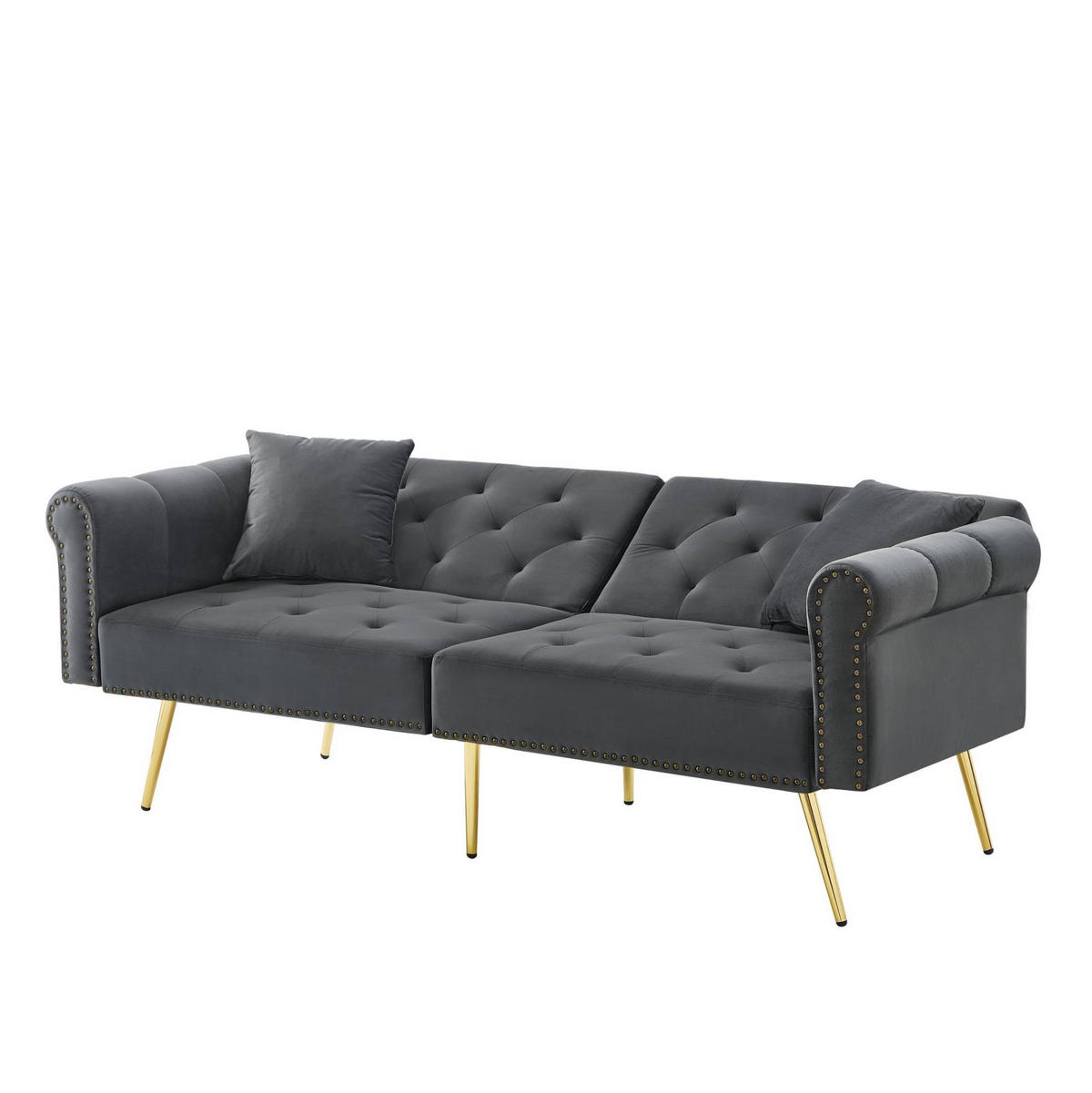 SCHLAFSOFA mit Schlaffunktion 147 x 85 cm Samt Antique Gray 2er-Kissen - Grau, Kunststoff (173/70/75cm) - Meubliv