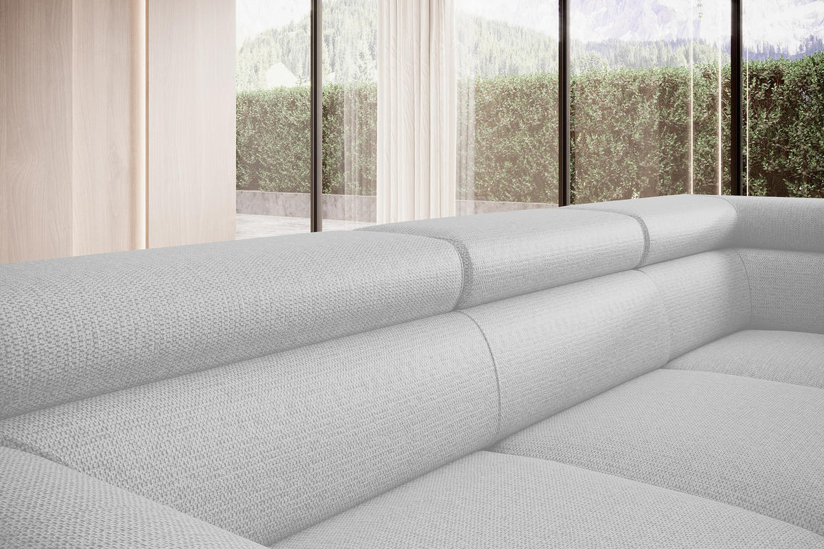 ECKSOFA RAVEN L mit Schlaffunktion und Bettkasten, Freistehend, Polstersofa mit Verstellbaren Kopfstützen, 257x198x96 cm, Linke, Weiß - Weiß, Holz/Textil (198/256cm) - DomoHome