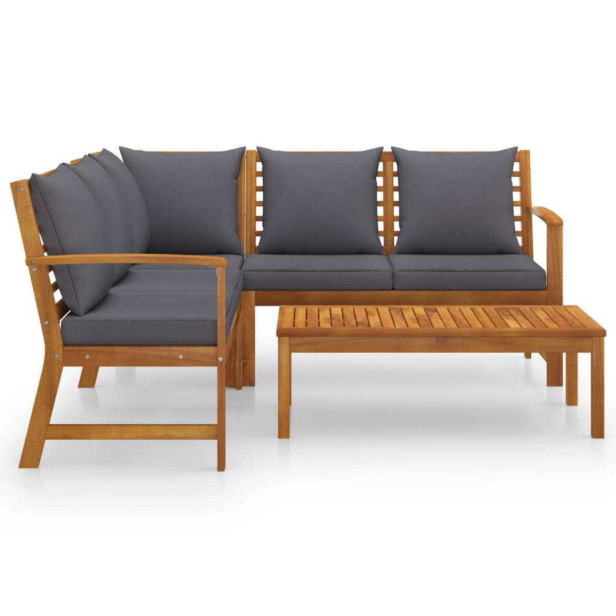 GARTEN-LOUNGE-SET 4-teilig Mit Auflagen Massivholz Akazie - Dunkelgrau, Holz/Textil - vidaXL
