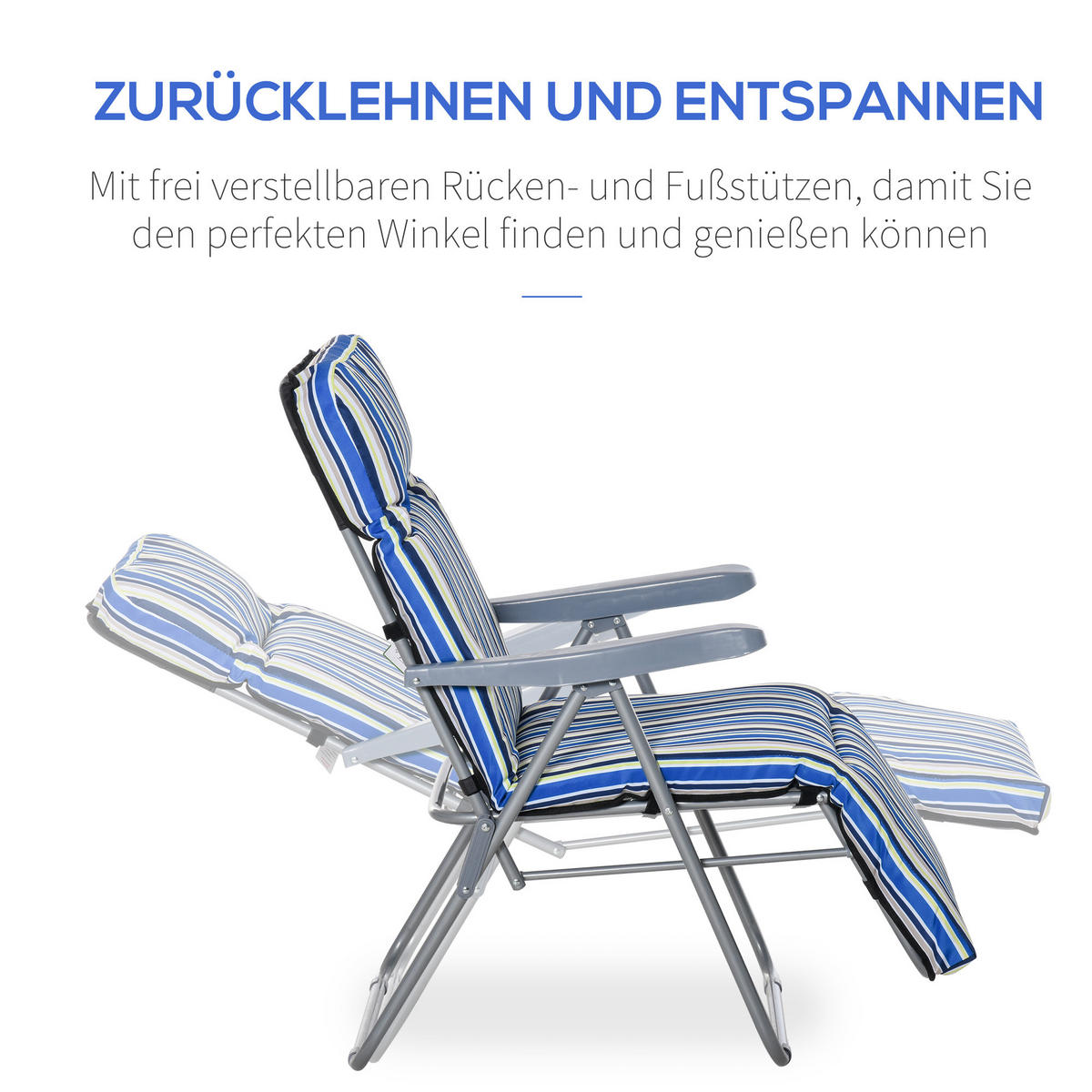 KLAPPBAR SONNENLIEGE, 60 x 75 x 65-102 cm, Stahl, Polyester, Blau - Blau, Kunststoff (60/102/75cm) - Outsunny