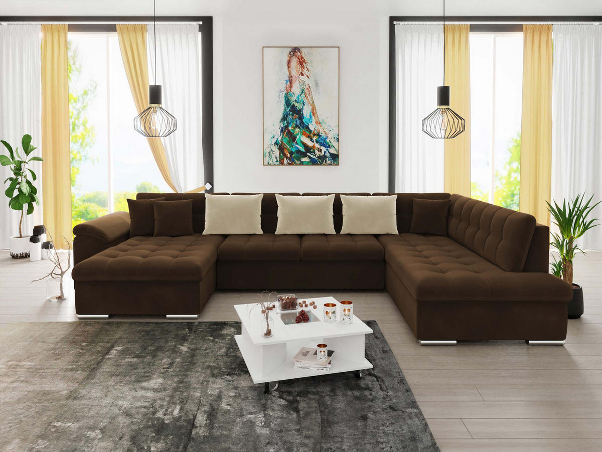 WOHNLANDSCHAFT Niko Bis, Seite: Links - Braun, Holz/Textil (348/76/205cm) - MIRJAN24