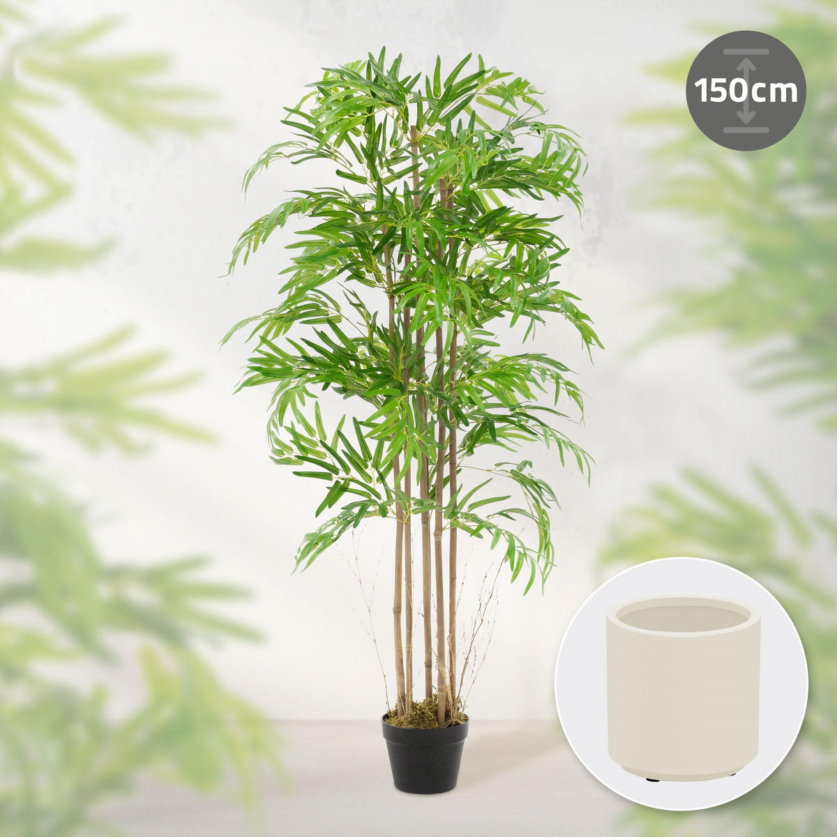 KUNSTPFLANZE Bambus - Anthrazit/Grün, Holz/Kunststoff (150cm) - ML-DESIGN