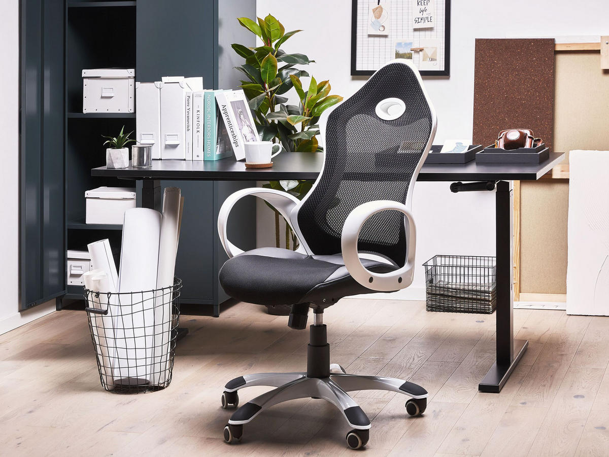 BÜROSTUHL Polyester Schwarz-Weiß Ichair - Schwarz, Kunststoff/Textil (67/109/67cm) - Beliani