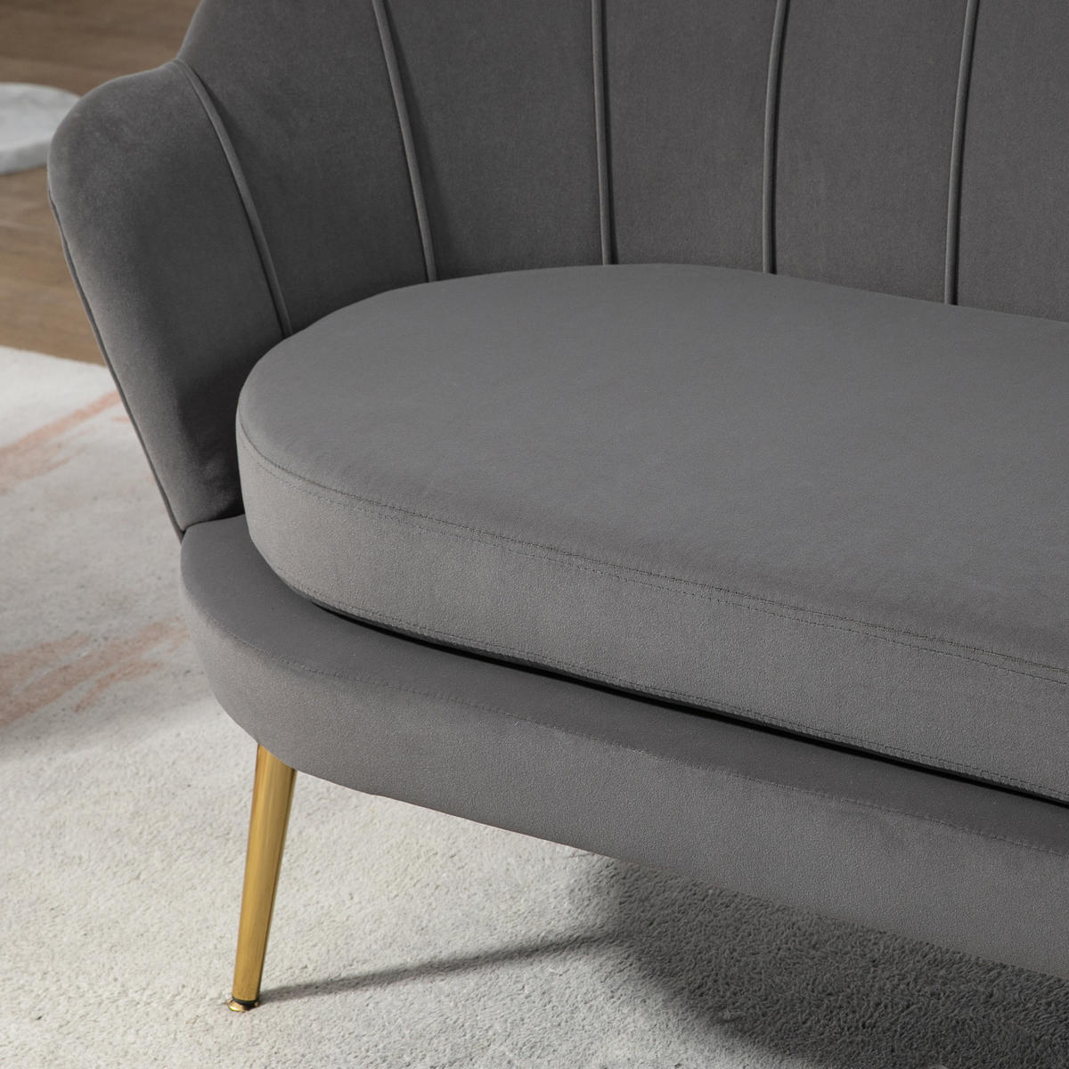 SOFA 2-Sitzer, Samt Polyester Stahl Grau - Grau, Textil (63/75/133cm) - HOMCOM