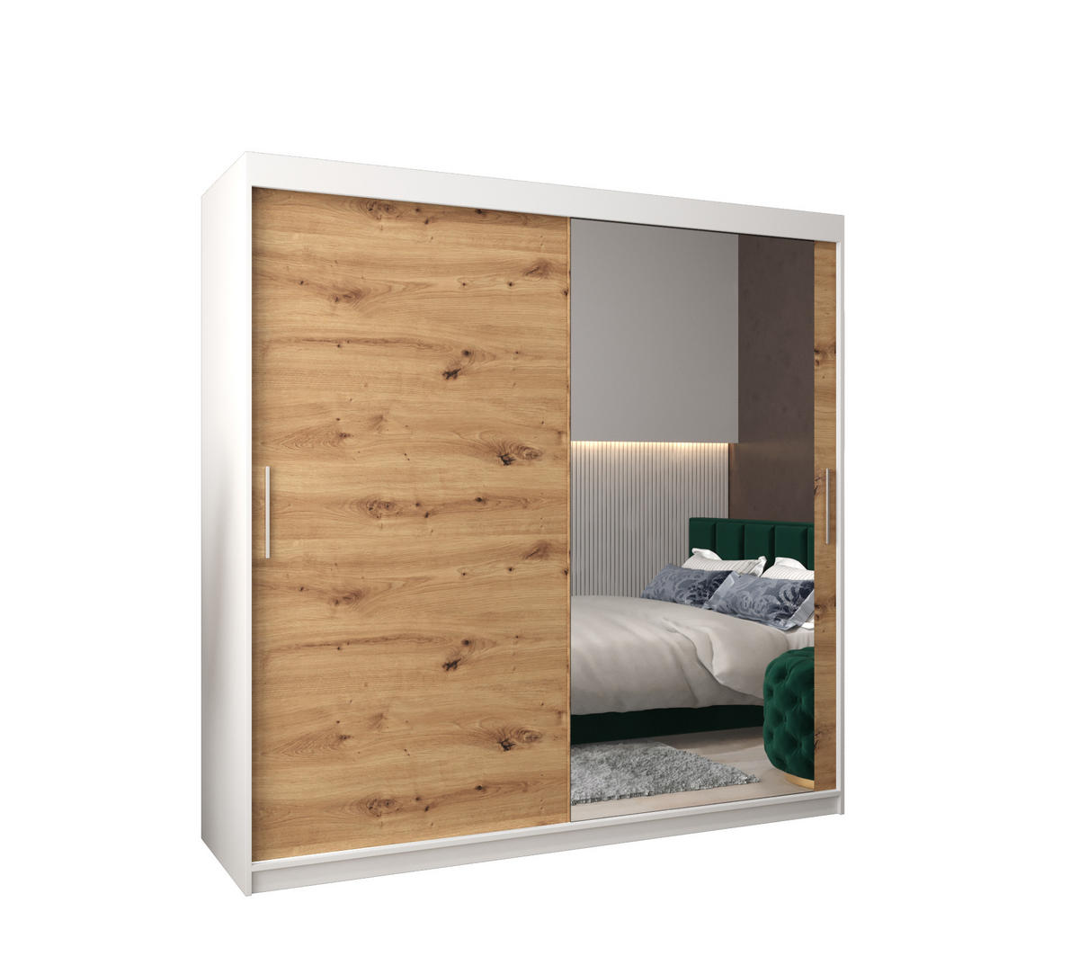SCHWEBETÜRENSCHRANK 200/200/62 2-türig - Silberfarben/Eiche Artisan, Holz/Kunststoff (200/200/62cm) - Abiks Möbel