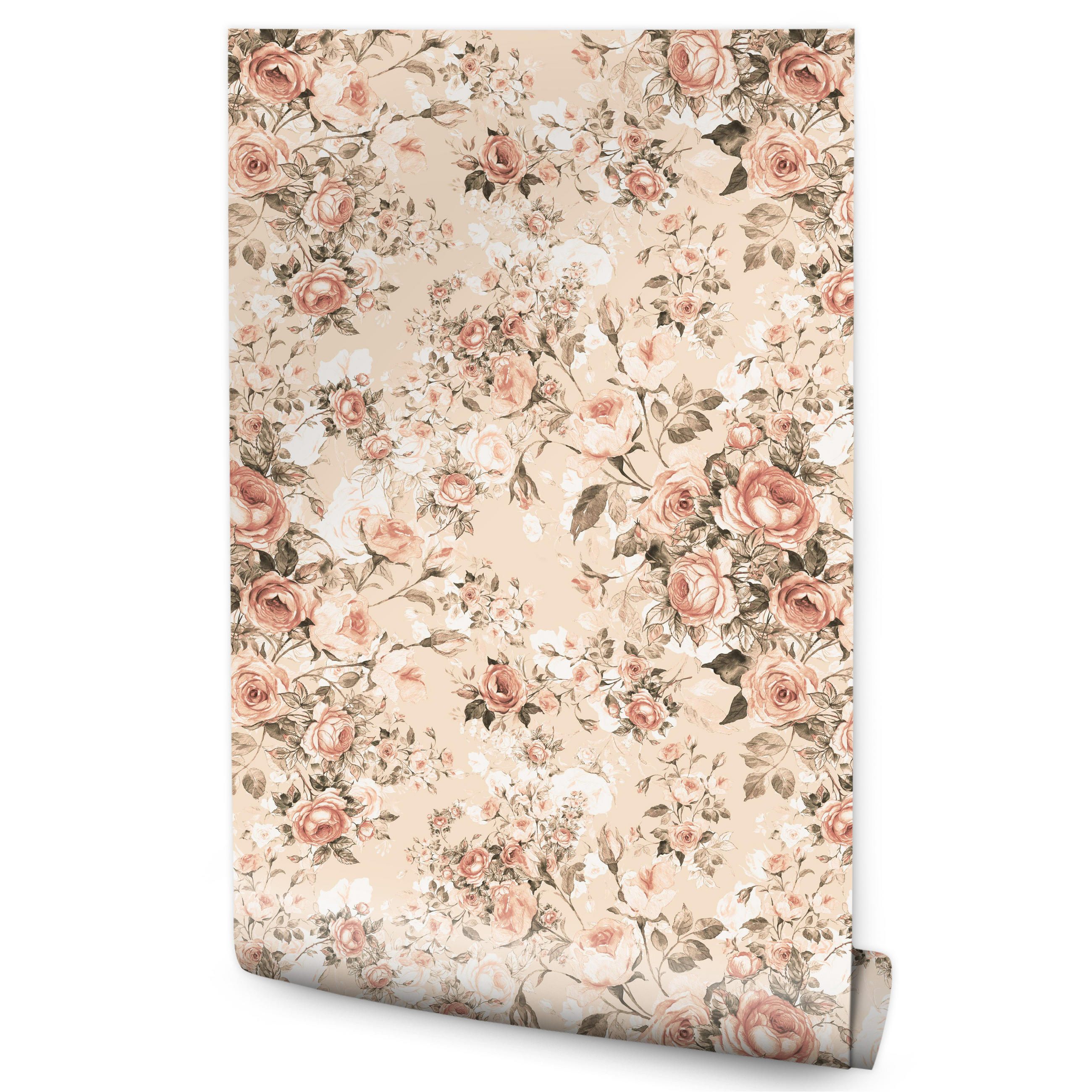 VLIESTAPETE Rosen im Retro-Stil – Rosa, Beige – 50x1000 cm - Beige/Rosa, Papier (50/1000cm) - Muralo