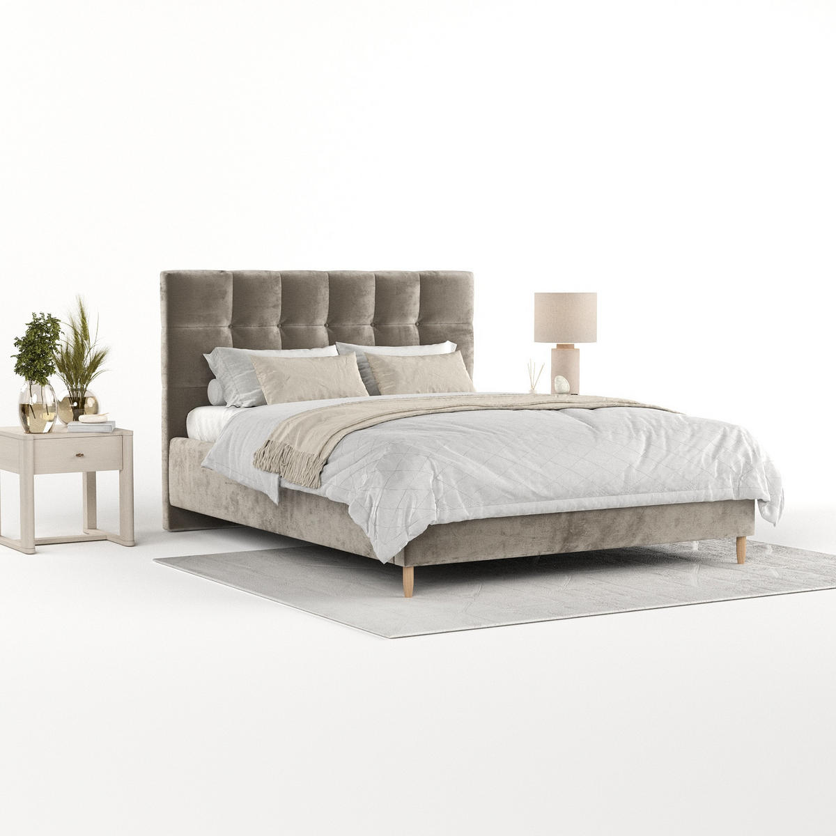 POLSTERBETT Cora 140/200 cm Beige im Lotta Stoff - Beige/Naturfarben, Holz/Holzwerkstoff (140/200cm) - AltaBeds