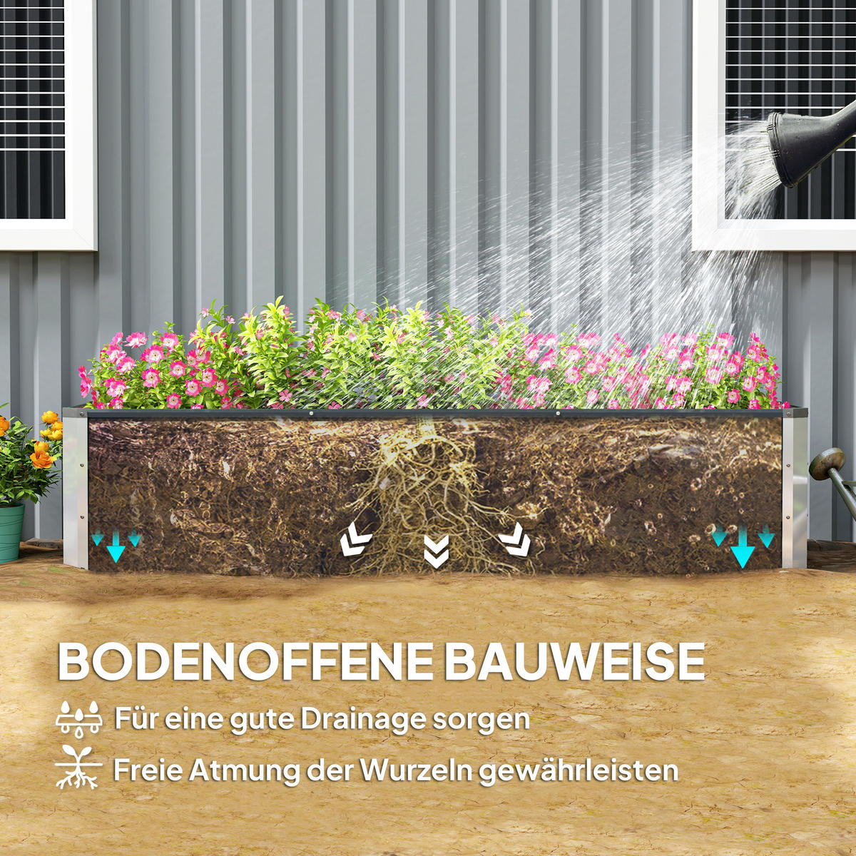 STAHL-HOCHBEET, dunkelgrau, 183×47×40 cm, wetterfest - Grau, Metall (183/40/47cm) - Biohort