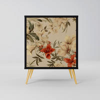 SIDEBOARD BLOOMING HARMONY, Schwarz, 57,5x42x75,5 cm, Goldfarbene Metallfüße - Goldfarben/Multicolor, Holzwerkstoff/Metall (57.5/75.5/42cm) - SpaceRebels