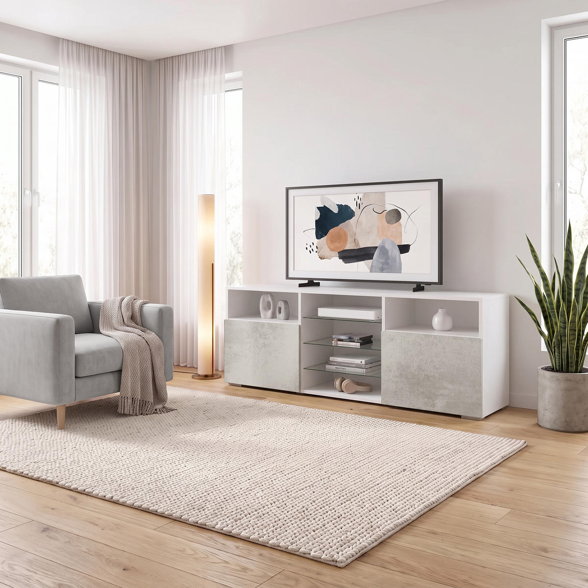 LOWBOARD Granada Front in Beton Oxid Optik - Hellgrau, Holzwerkstoff (146/54/35cm) - Vladon