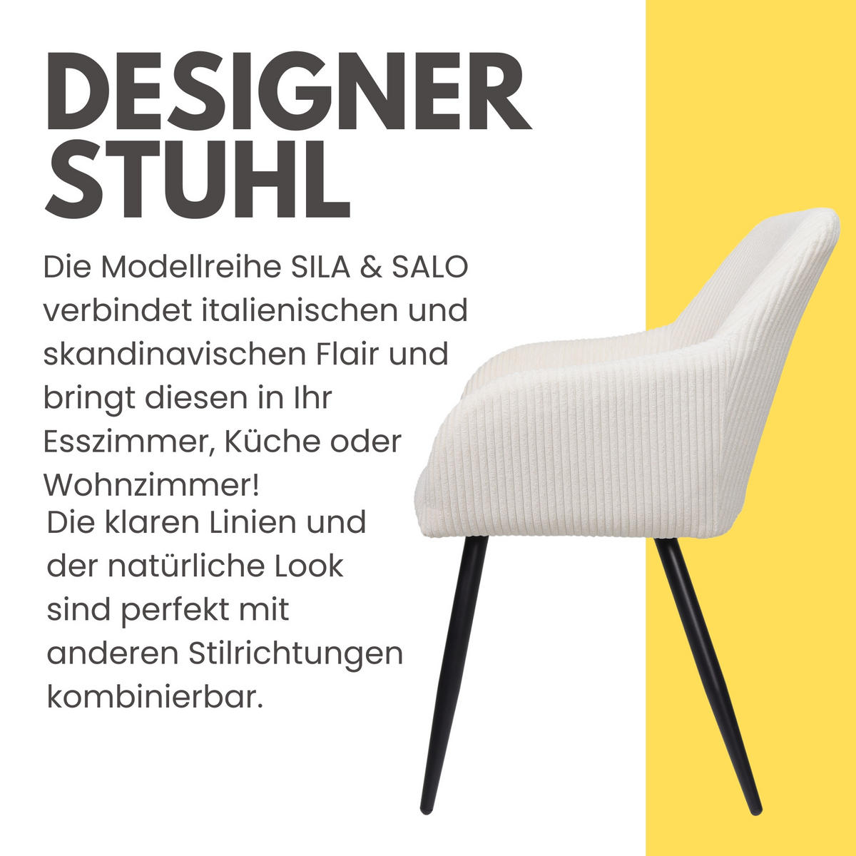 ESSZIMMERSTUHL SILA Beige 2e-Set, Cord Bezug - Beige, Textil (56/84/60cm)