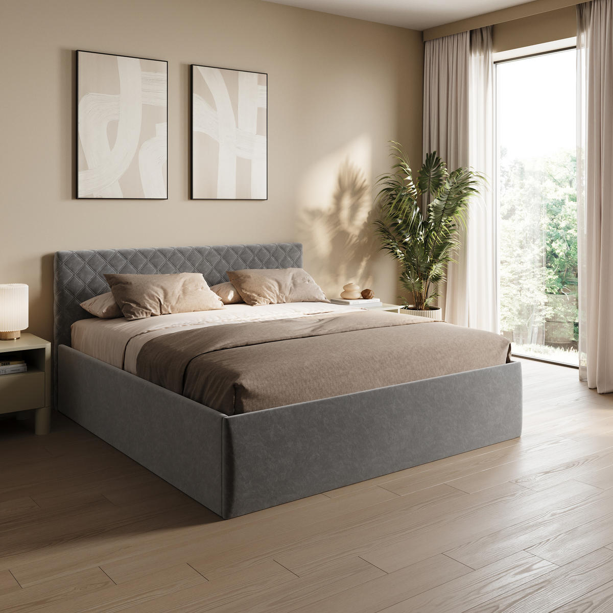 POLSTERBETT 180x200 cm Bonnellfederkernmatratze H2 in Anthrazit - Anthrazit, Textil (180/200cm) - Home Collective